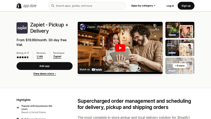Delivery app for Shopify Landing Page