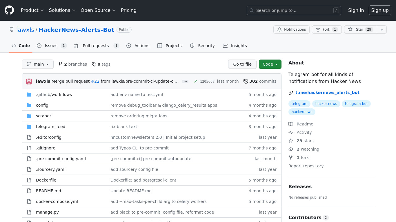 HackerNews Alerts Bot Landing page