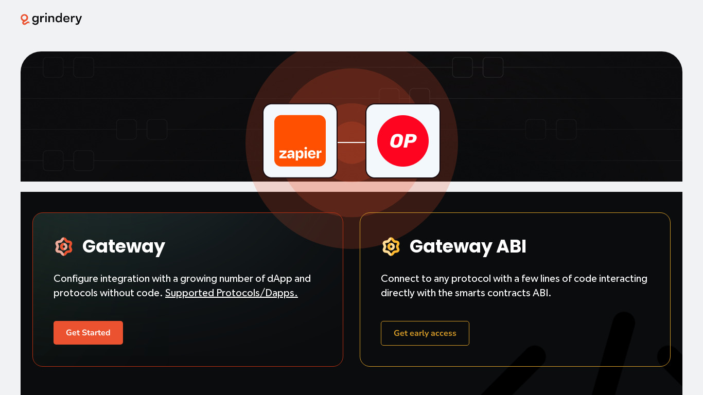 Grindery Web3 Gateway for Zapier Landing page