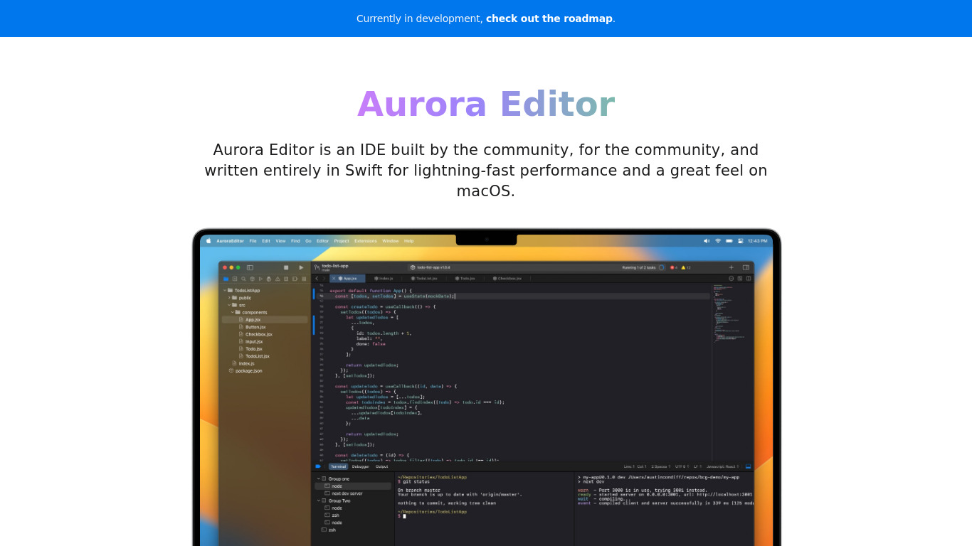 Aurora Editor Landing page