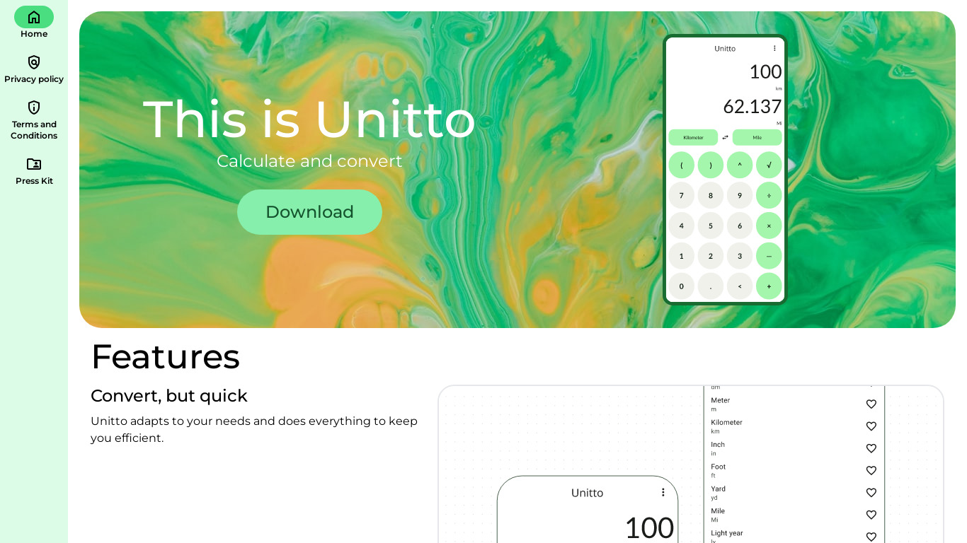 sadellie.github.io Unitto Landing page