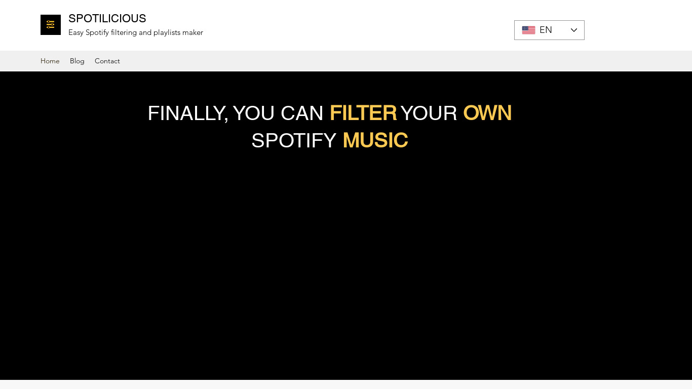 Spotilicious for Spotify Landing page
