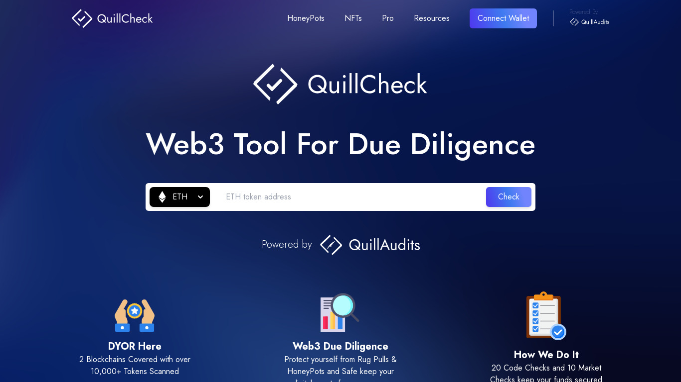 Quillcheck by QuillAudits Landing page