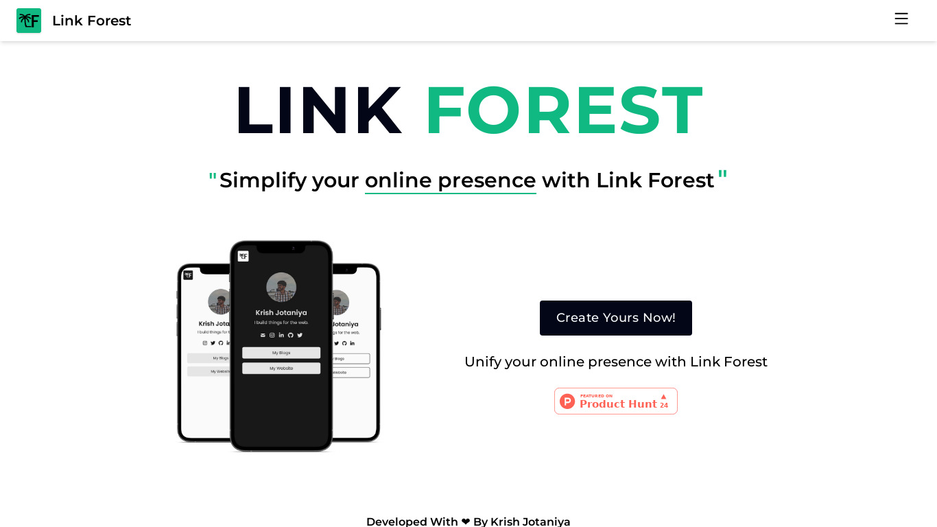 Link Forest Landing page