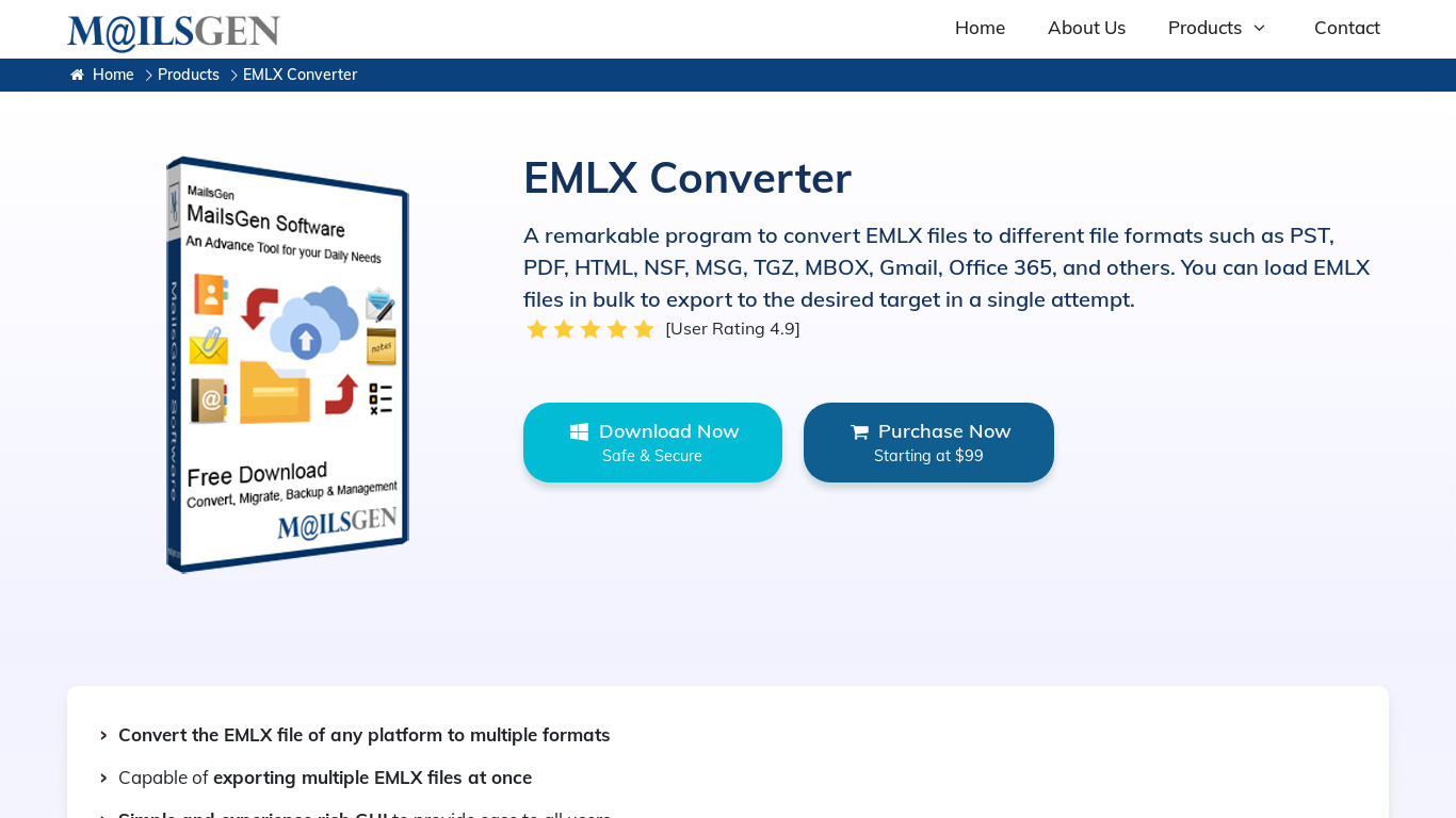 Mailsgen EMLX Converter Landing page