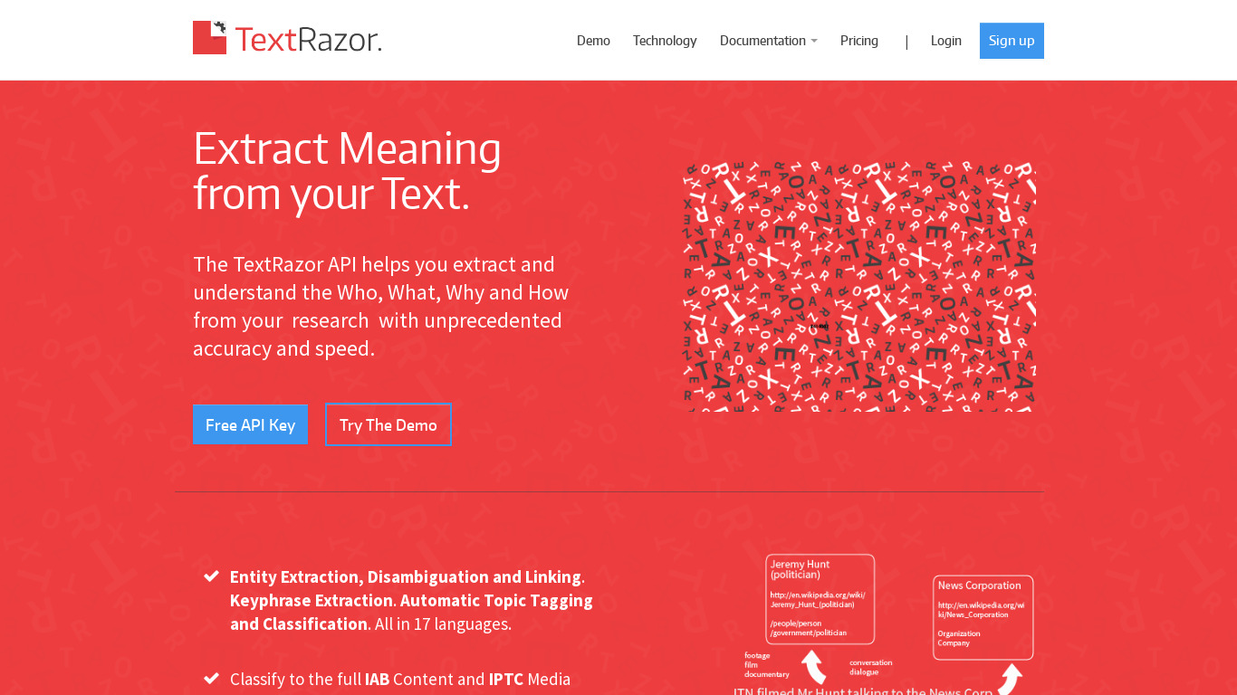 Textrazor Landing page