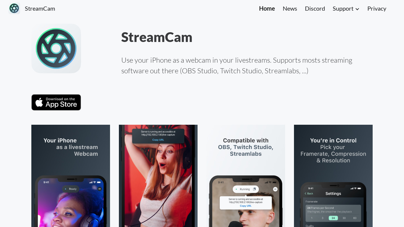 StreamCam Landing page