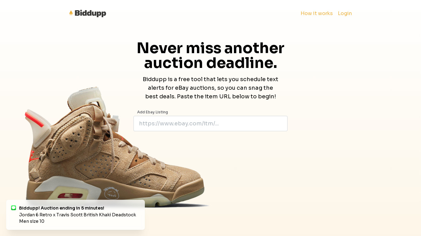 Biddupp Landing page