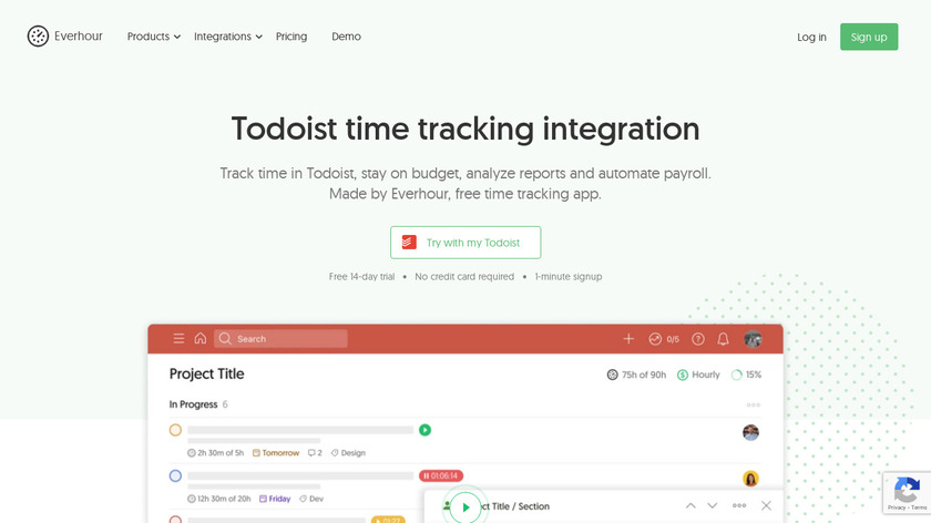 Todoist Time Tracking by Everhour Landing Page