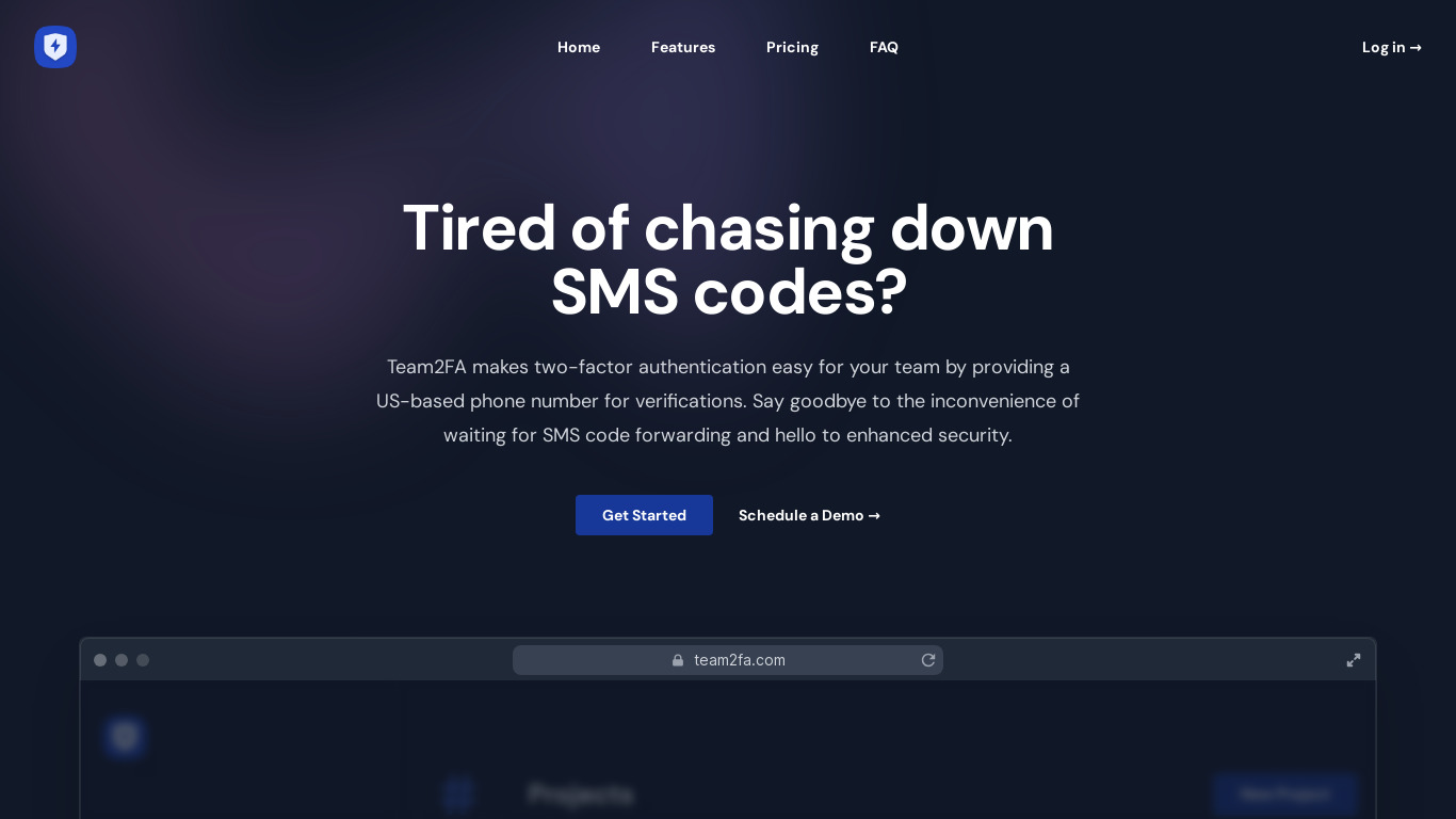 Team2FA Landing page