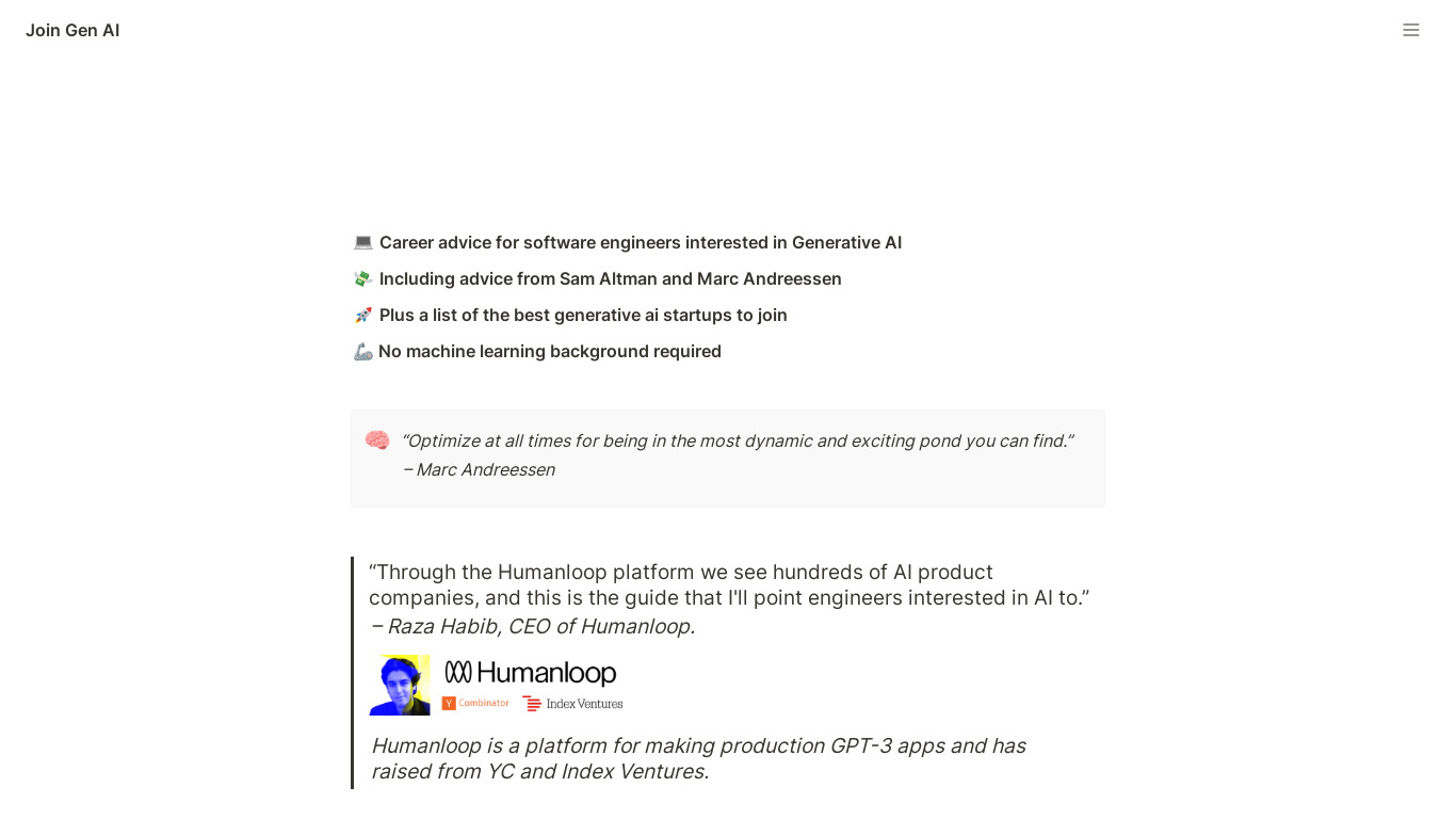 Join Gen AI Landing page