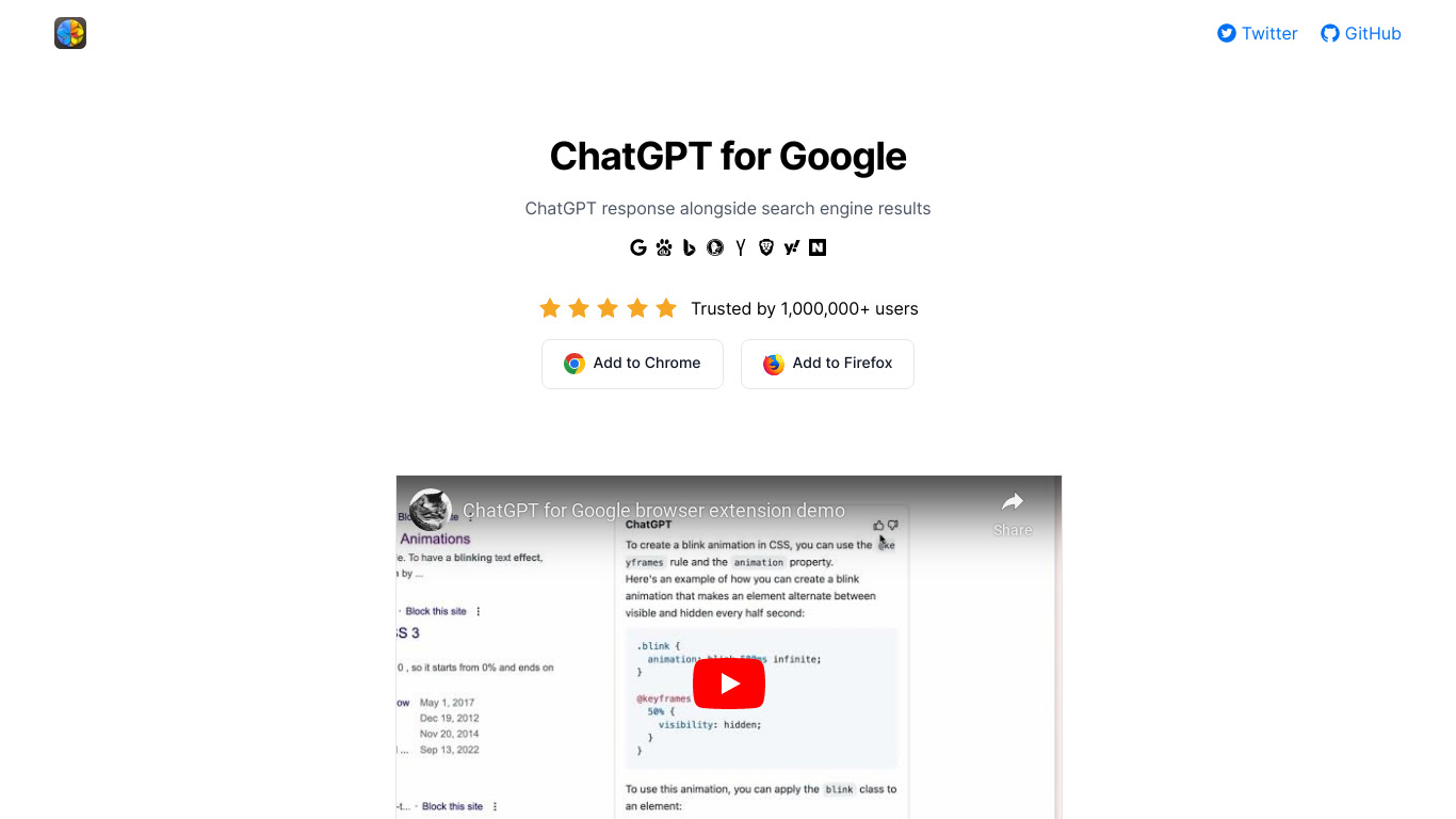 ChatGPT for Google Landing page