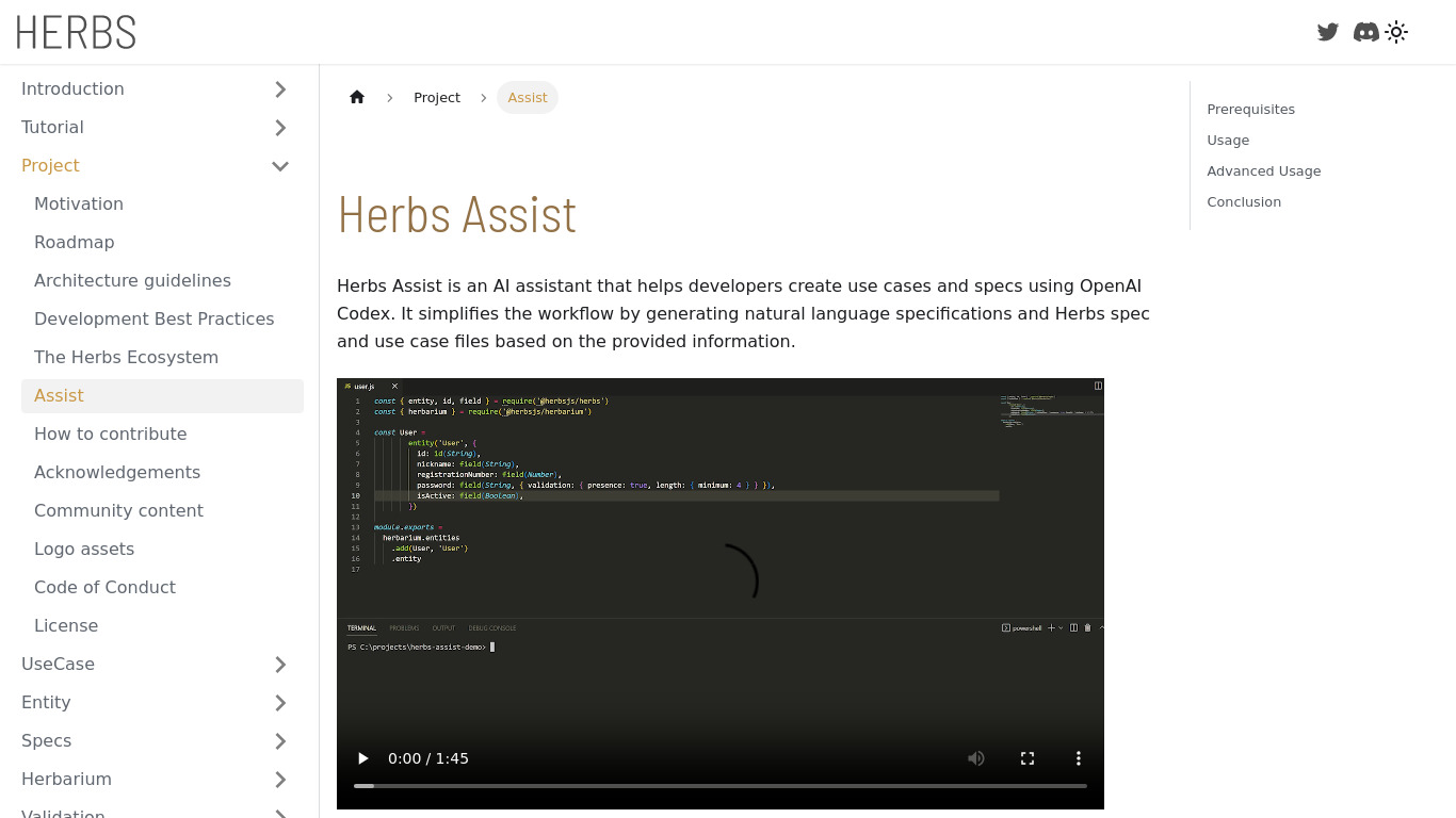 Herbs Assist Landing page