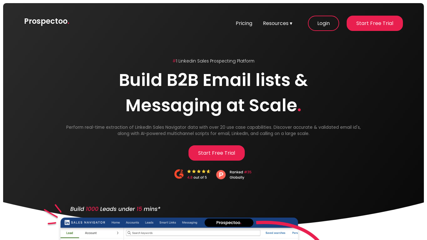 Prospectoo Landing page