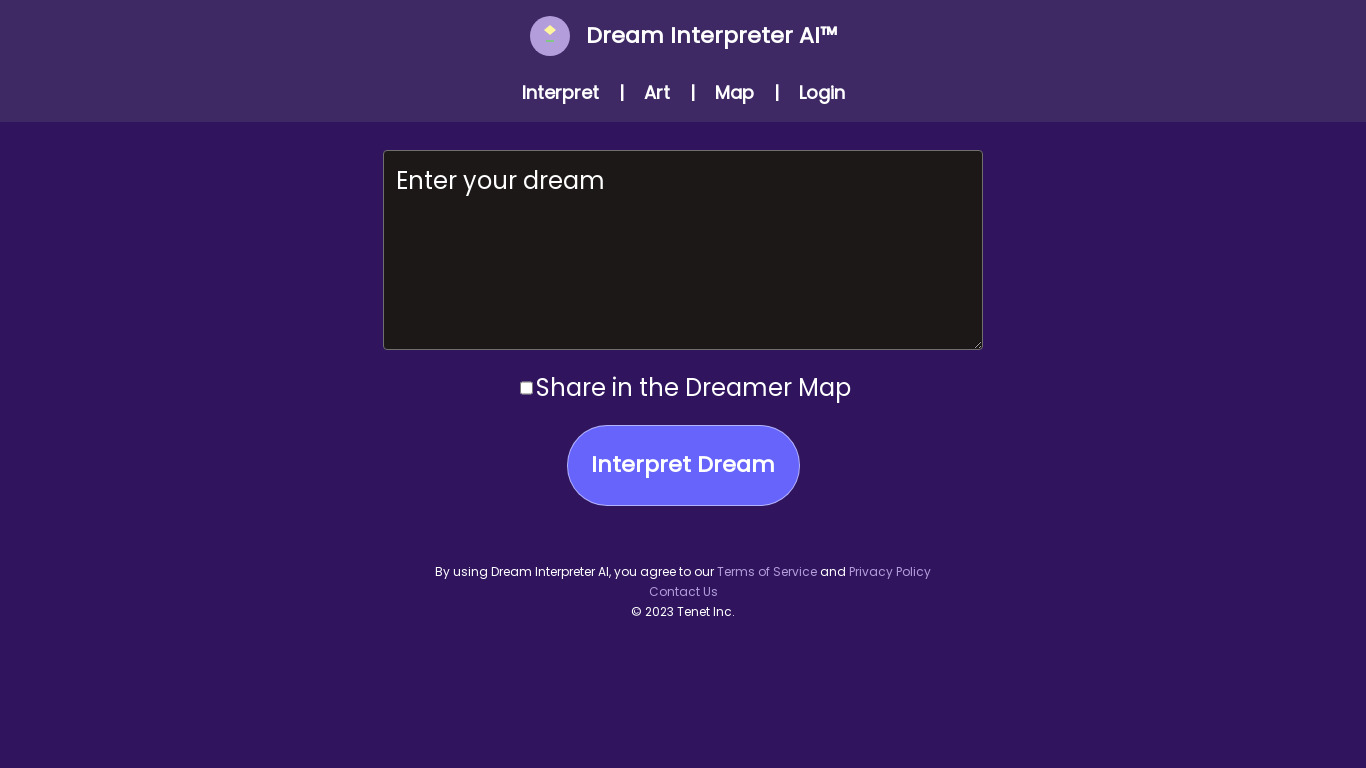 Dream Interpreter AI Landing page