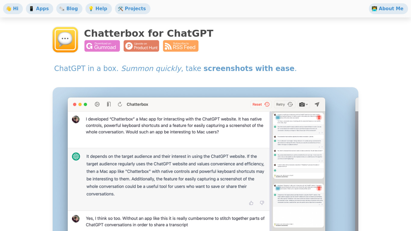 Chatterbox for ChatGPT Landing page