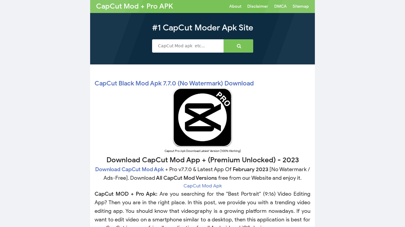 CapCut Mod Apk Landing page