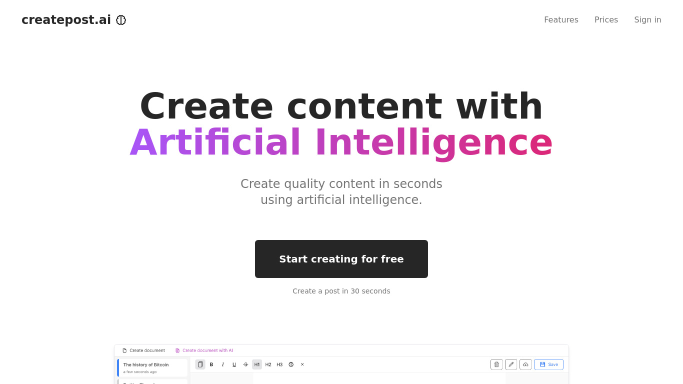 CreatePost.AI Landing page