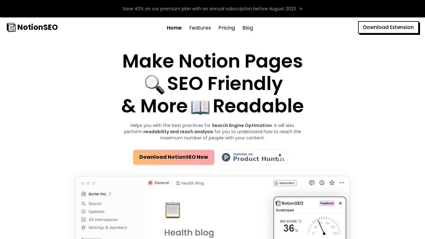 NotionSEO Landing page