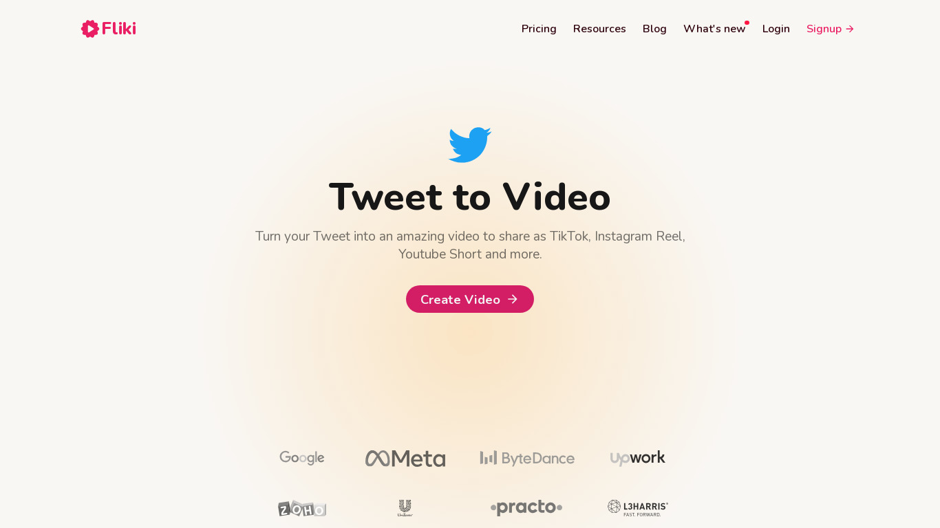 Tweet to Video by Fliki Landing page