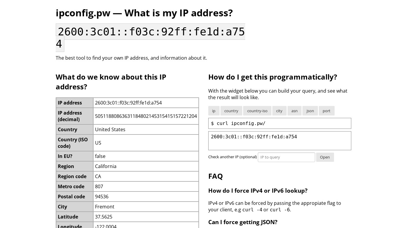 IPconfig.pw Landing page