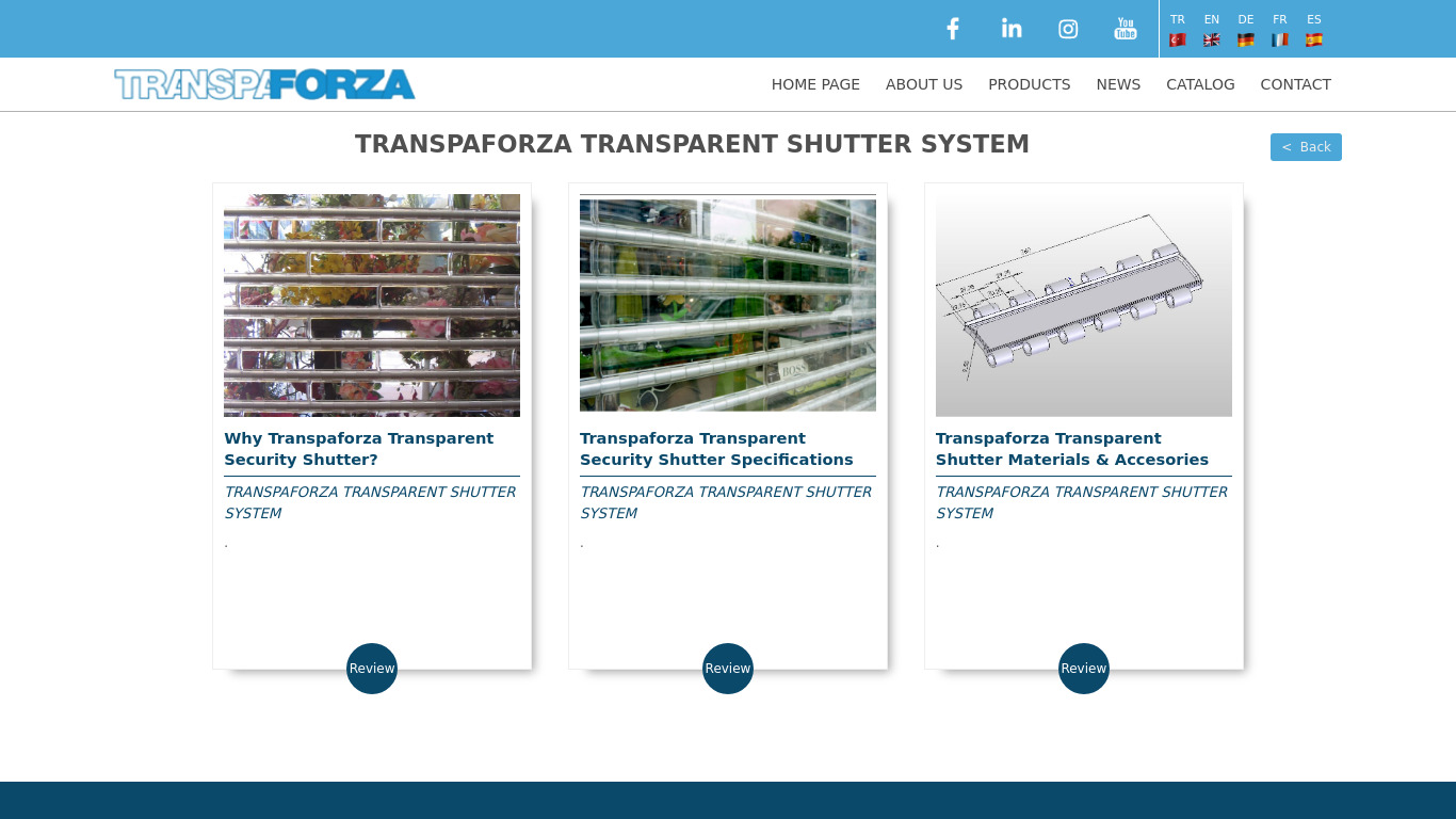 TRANSPAFORZA TRANSPARENT SHUTTER SYSTEM Landing page