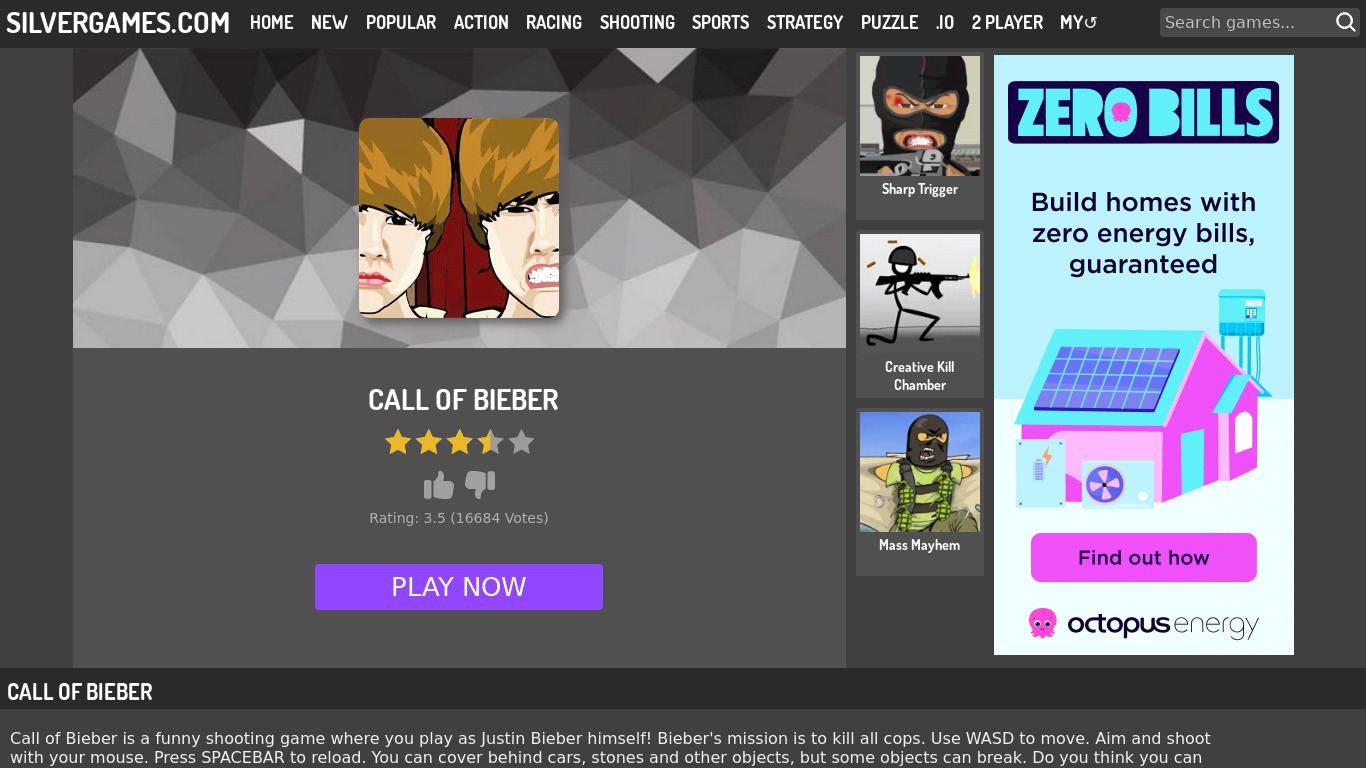 Call of Bieber Landing page
