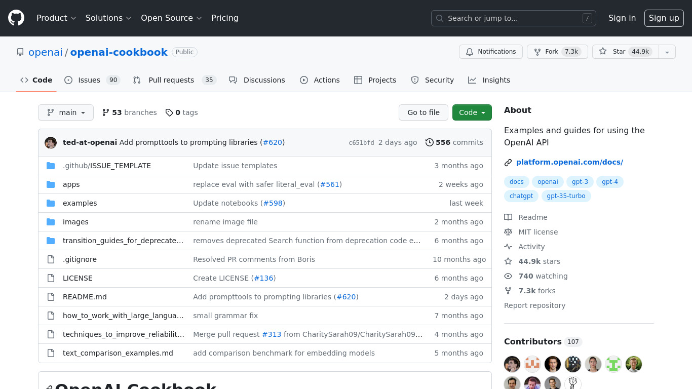 OpenAI Cookbook Landing page