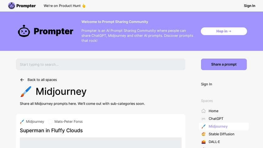 Prompter - Midjourney Prompt Community Landing Page