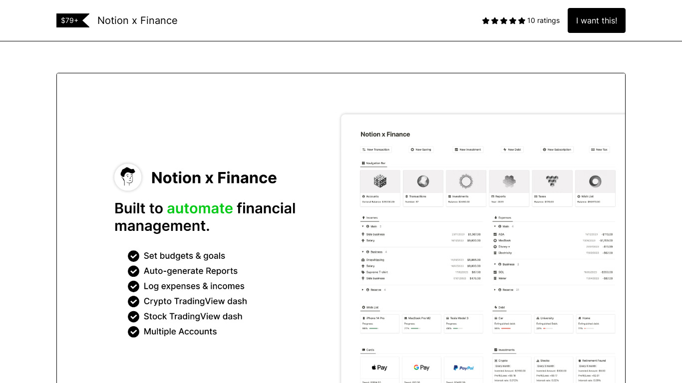 Notion x Finance Landing page