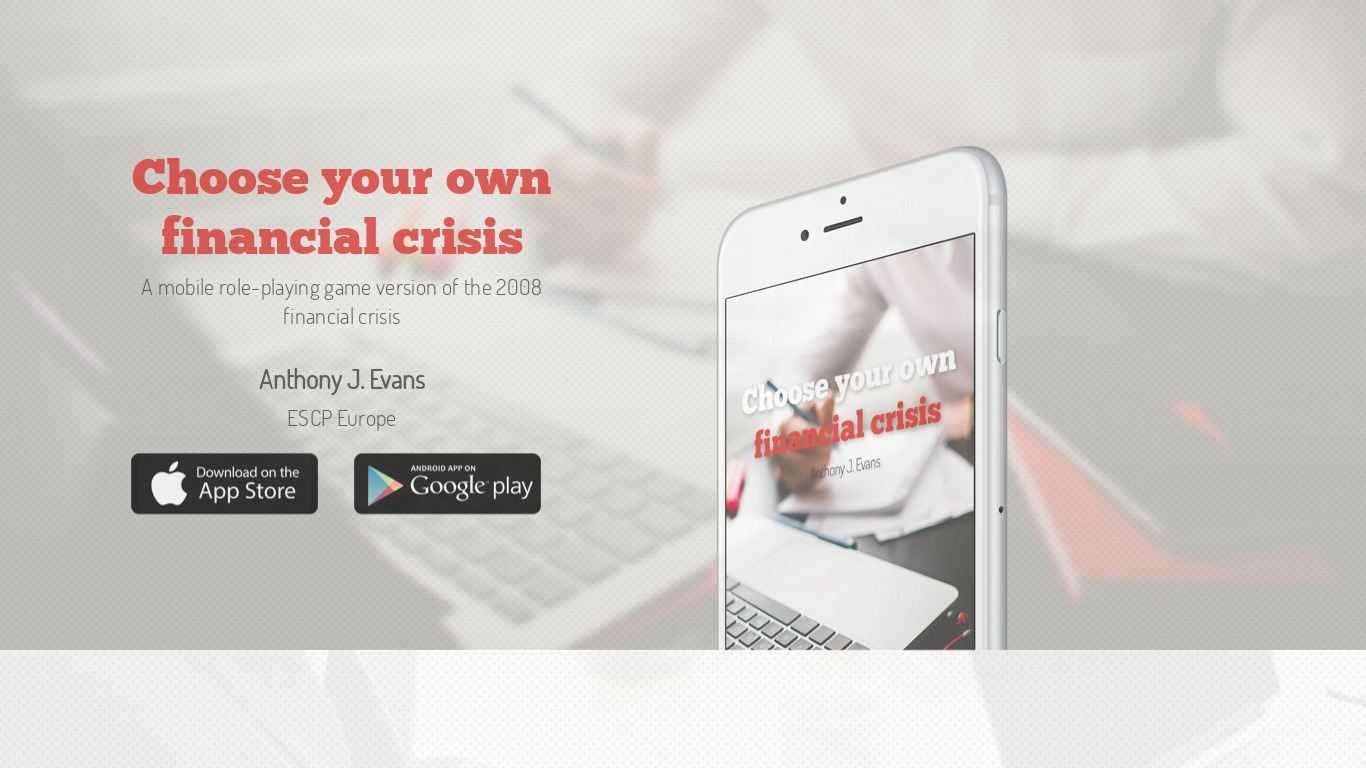 Financial Crisis App Landing page