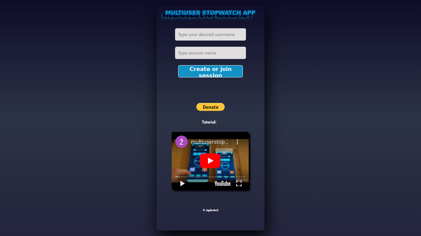 multiuserstopwatch.com Landing page
