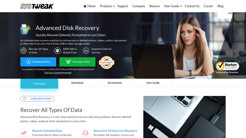 Systweak Advanced Disk Recovery Landing Page
