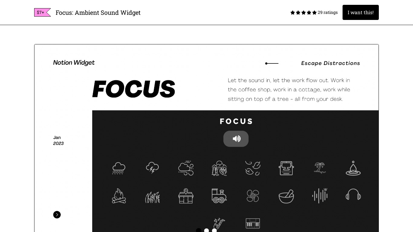 Focus: Ambient Sound Widget Landing page