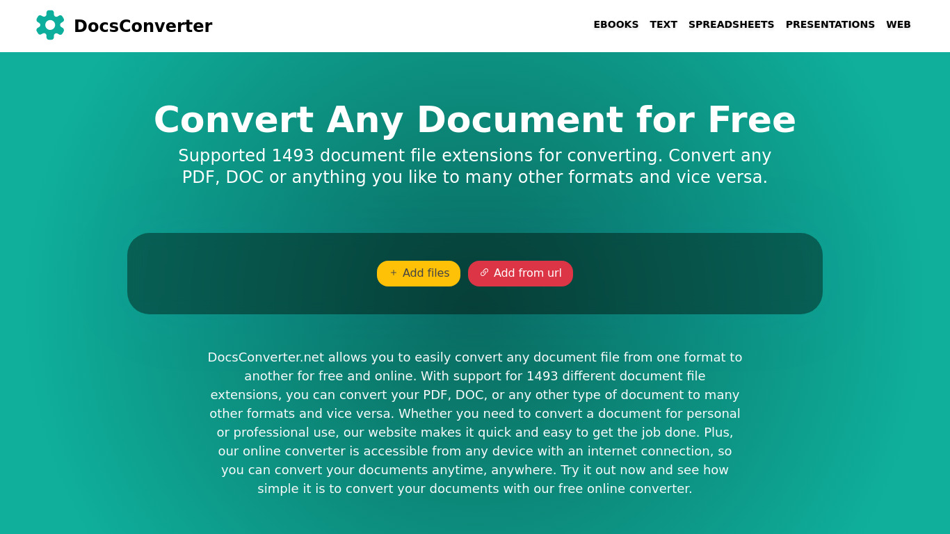 DocsConverter.net Landing page