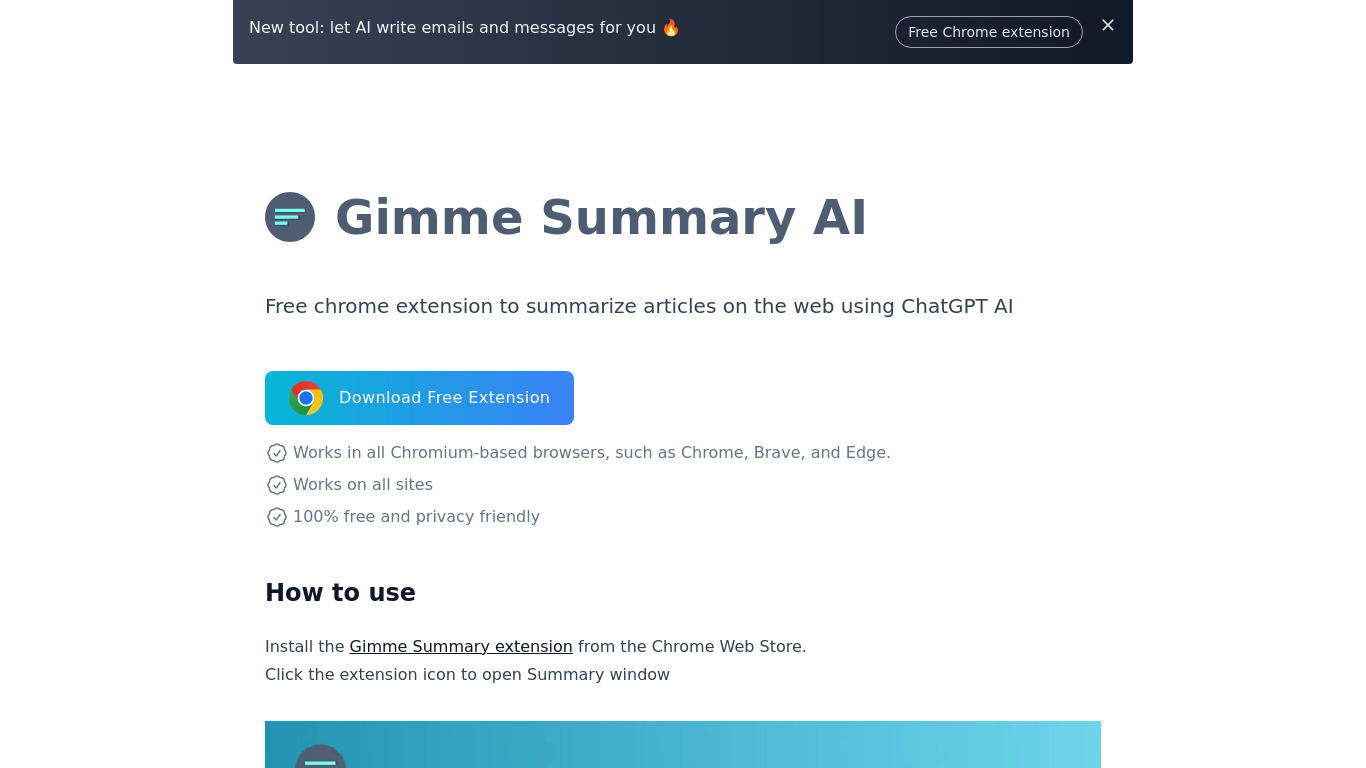 Gimme Summary AI Landing page