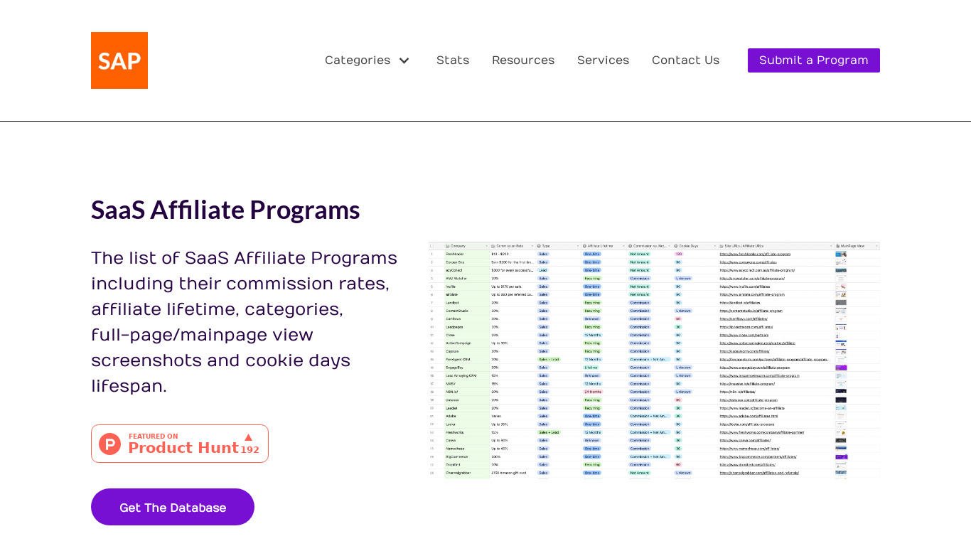SaaS Affiliate Programs Landing page
