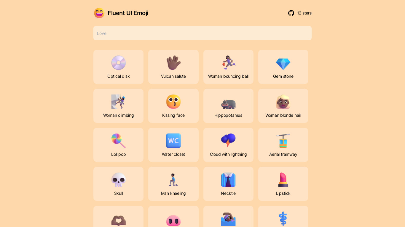 Fluent Emoji search Landing page