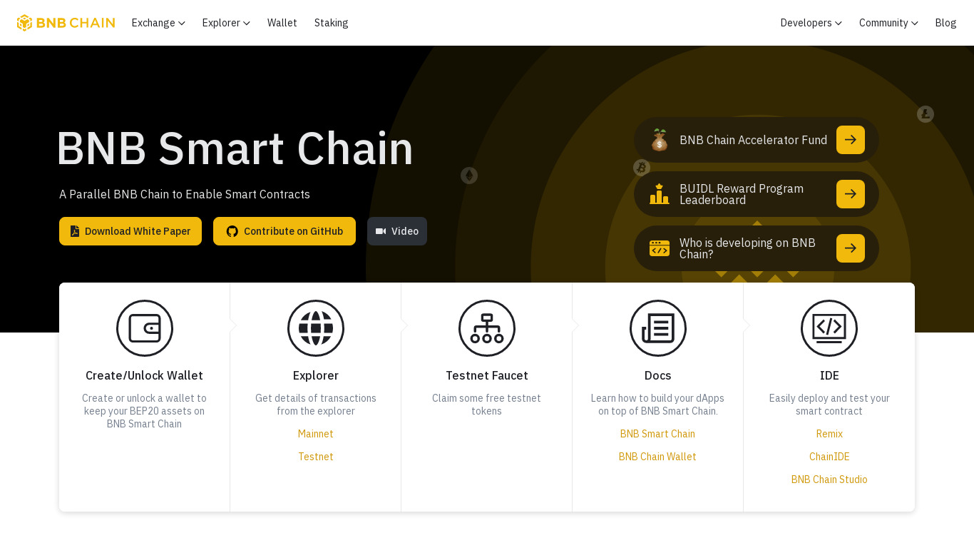 Binance Smart Chain (BSC) Landing page