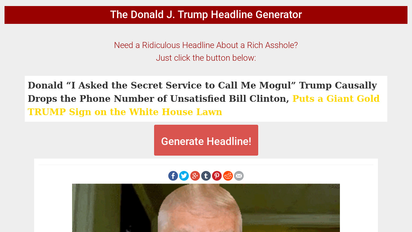 Trump Headline Generator Landing page