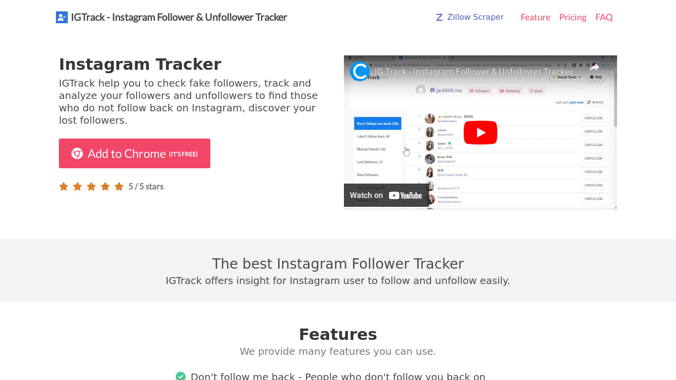 IGTrack - Instagram Follower Tracker Landing page