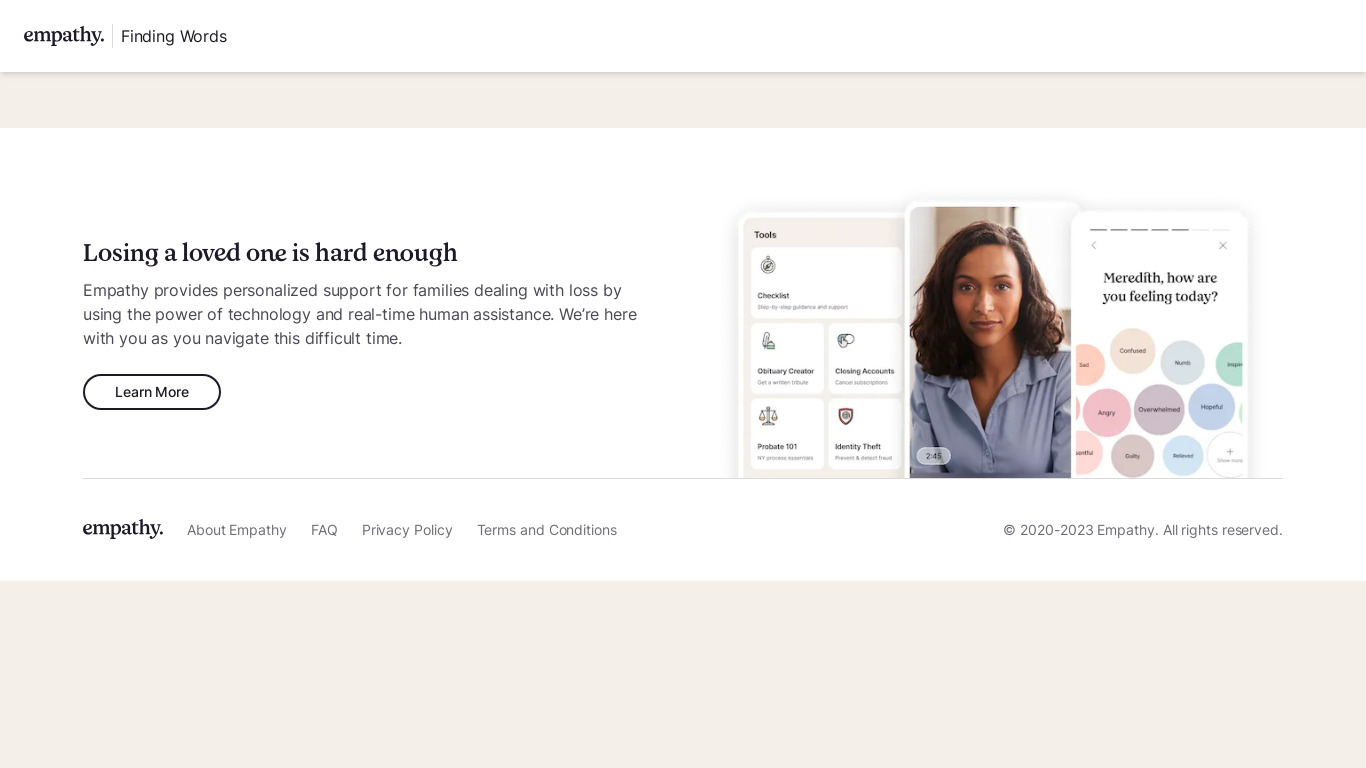 Finding Words by Empathy Landing page