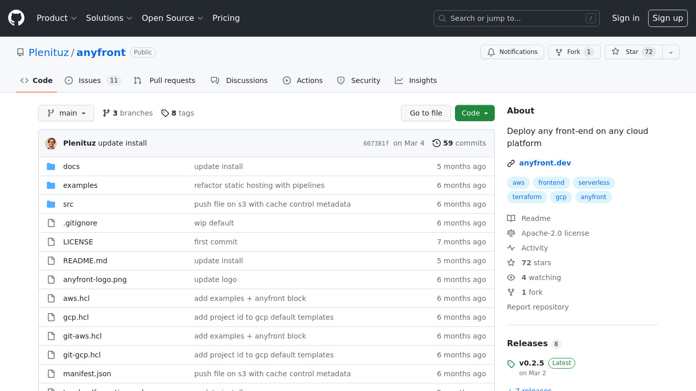 Anyfront Landing page