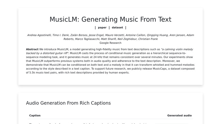 MusicLM by Google Landing Page