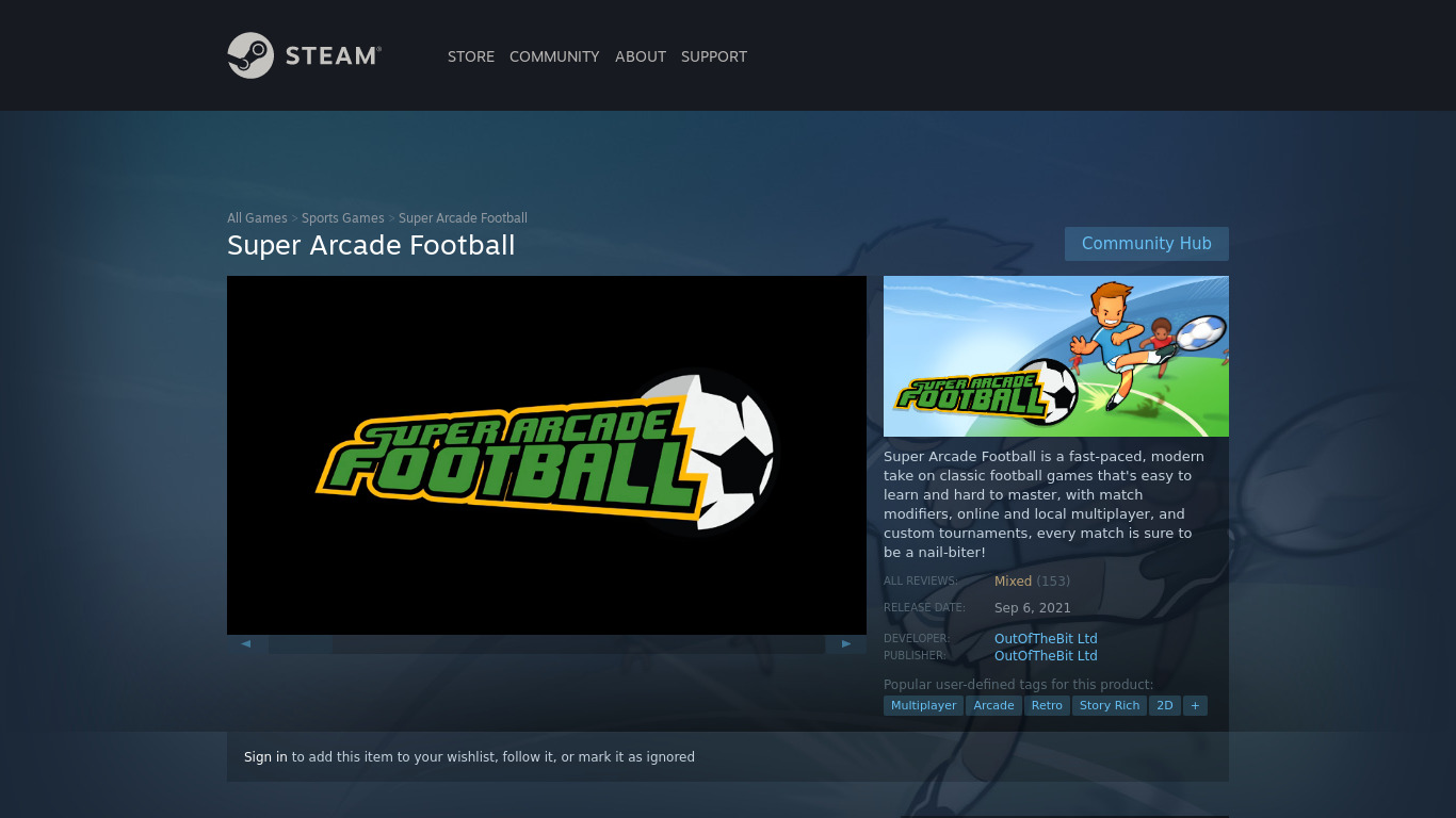 Super Arcade Football Landing page
