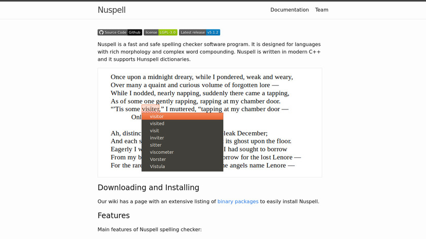 Nuspell Landing Page