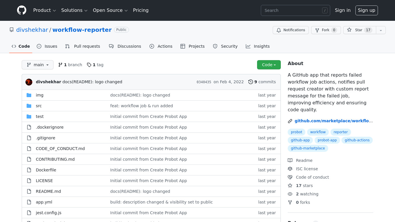 Workflow Reporter Landing page