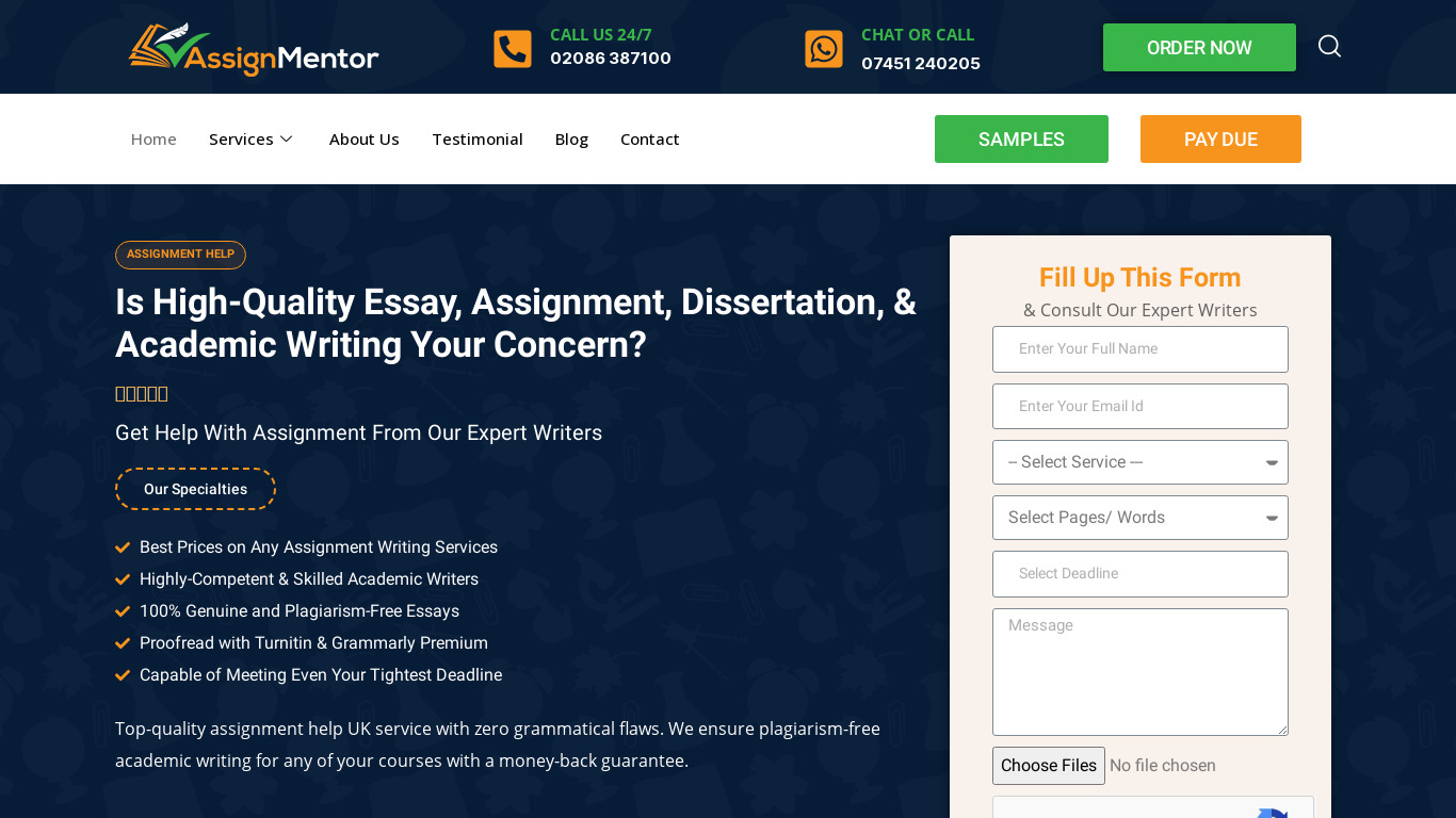 HND Assignment Help Landing page
