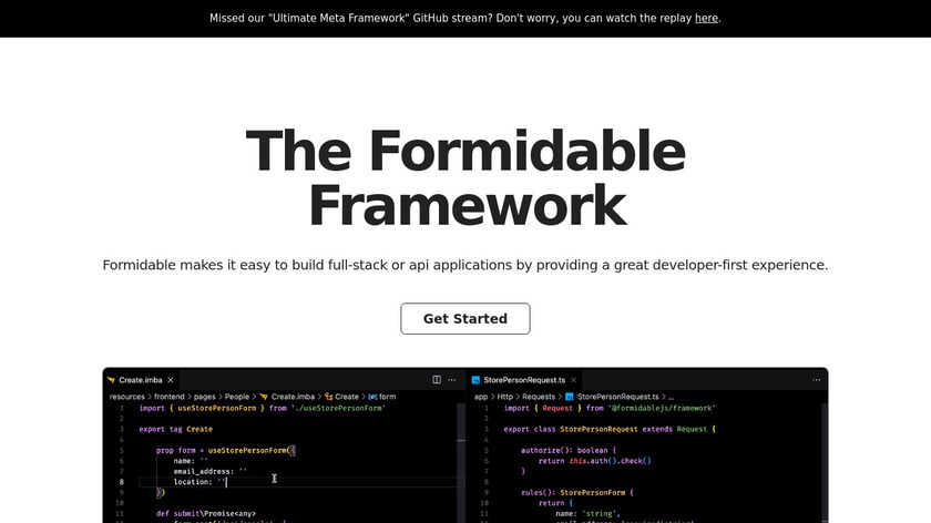 The Formidable Framework Landing Page