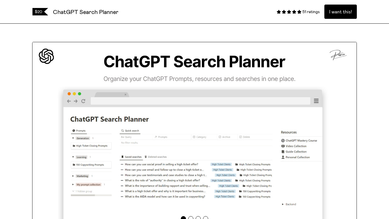 ChatGPT Search Planner Landing page